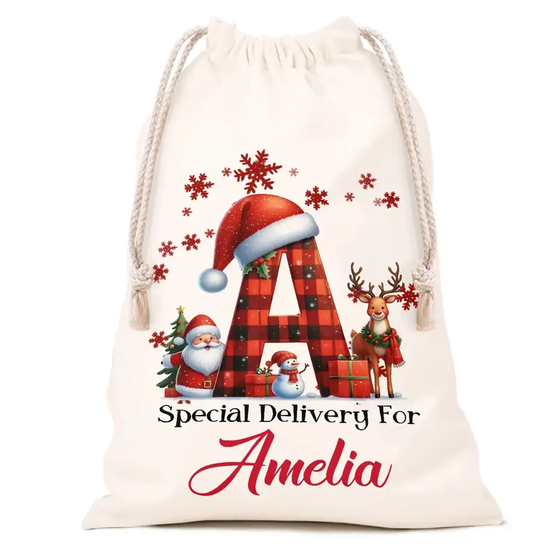 Saco De Navidad Personalizado De Santa, Bolsa De Regalo De