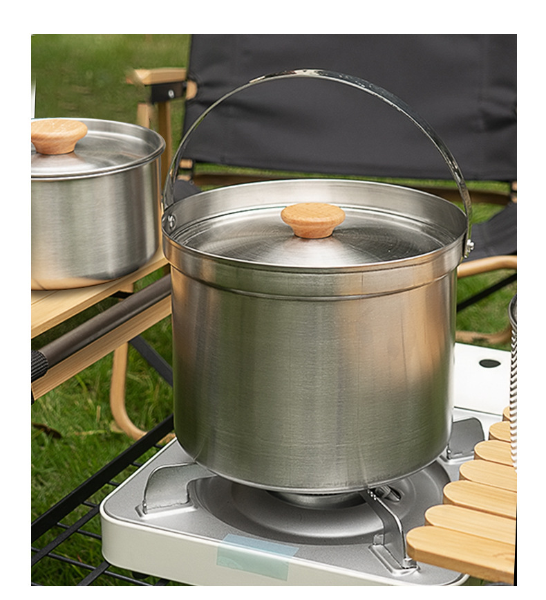 22pcs stainless steel camping cookware set   304 stainless steel outdoor kitchen utensils with folding handles   bowls plates   fry pan more   picnics road trips home use camping utensils details 0