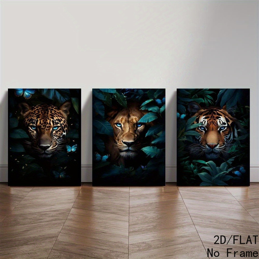 TEMU 2d Flat, 3pcs 2d Flat Animal Art Canvas Prints, | Lion | The Jungle Abstract Art, Home Decor, Wall Art, Room Decor, High-definition Print,