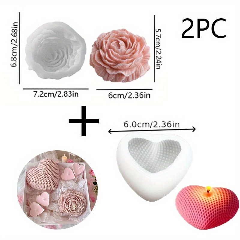 TEMU 2pcs Woven Heart Silicone Mold- 3d Floral Candle, Soap Mold For & Resin Crafts- Gift Making Supplies For Wedding, Perfect Gift For Valentine's
