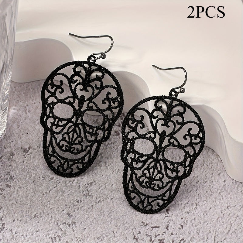TEMU Lot de 2 boucles d'oreilles pendantes noires à , style gothique simple et élégant, adaptées aux fêtes pour femmes et à Halloween