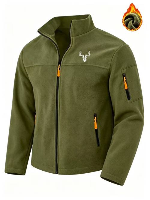 new autumn casual fashion simple european american workwear style deer head print stand up collar workwear sleeve design jacket top dual wear for hiking daily commuting and outdoors mens stand up collar multi pocket