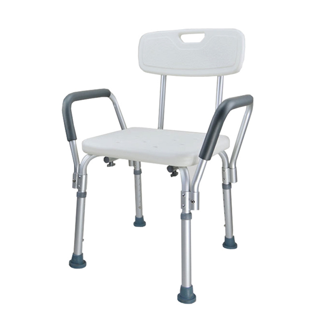 Adjustable Height Medical Shower Chair with Anti-Slip Design, Removable Armrest & Backrest – Durable Aluminum Frame, 6-Level Height Settings, White Seat & Black Armrest, Portable & Sturdy for Bathroom Safety