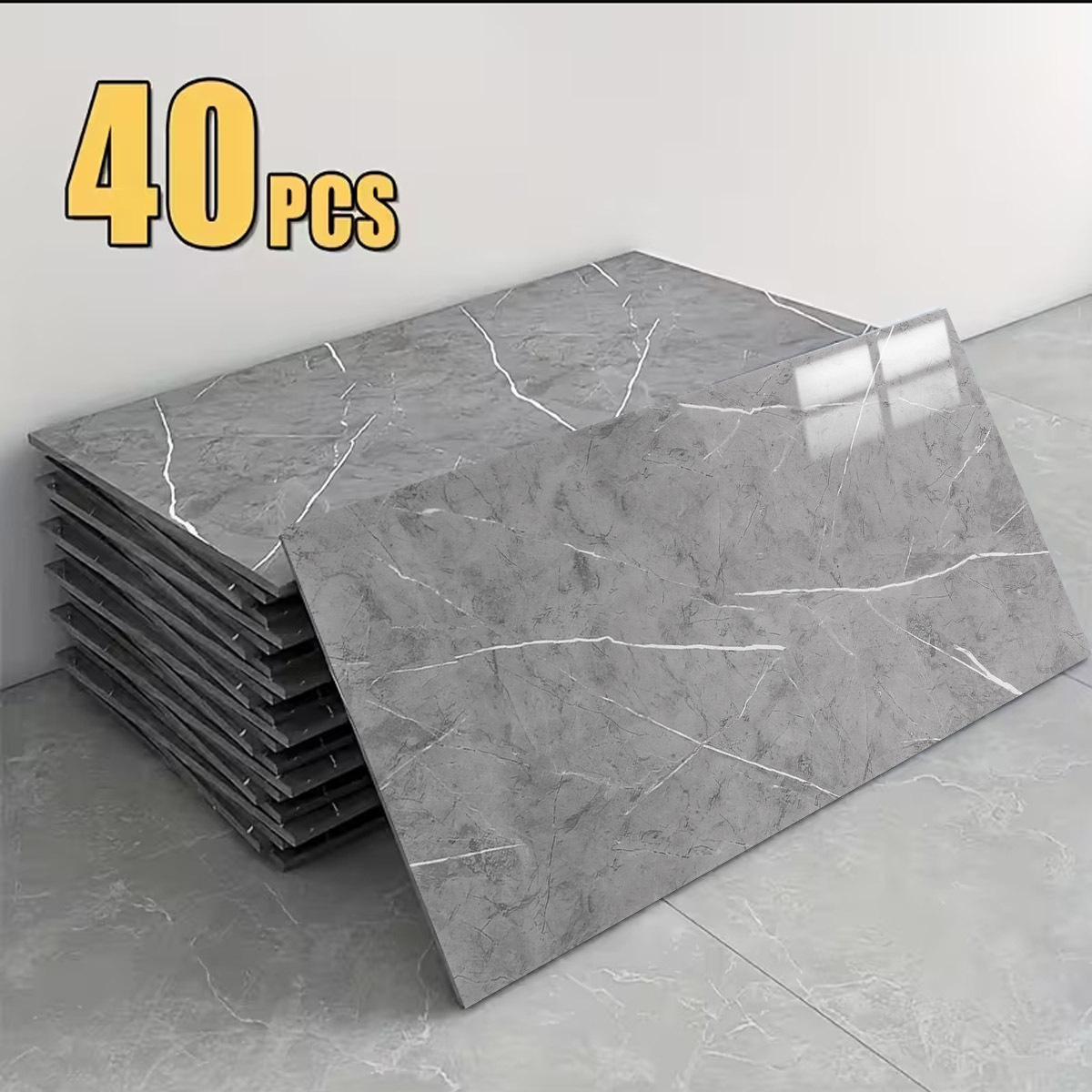 Image of 39+self-adhesive Peelable Wall Panels | Glossy Vinyl Tiles For Kitchen, Bathroom - Waterproof, Oil-resistant, Heat-resistant, No Glue Required | Brand: Toyandona