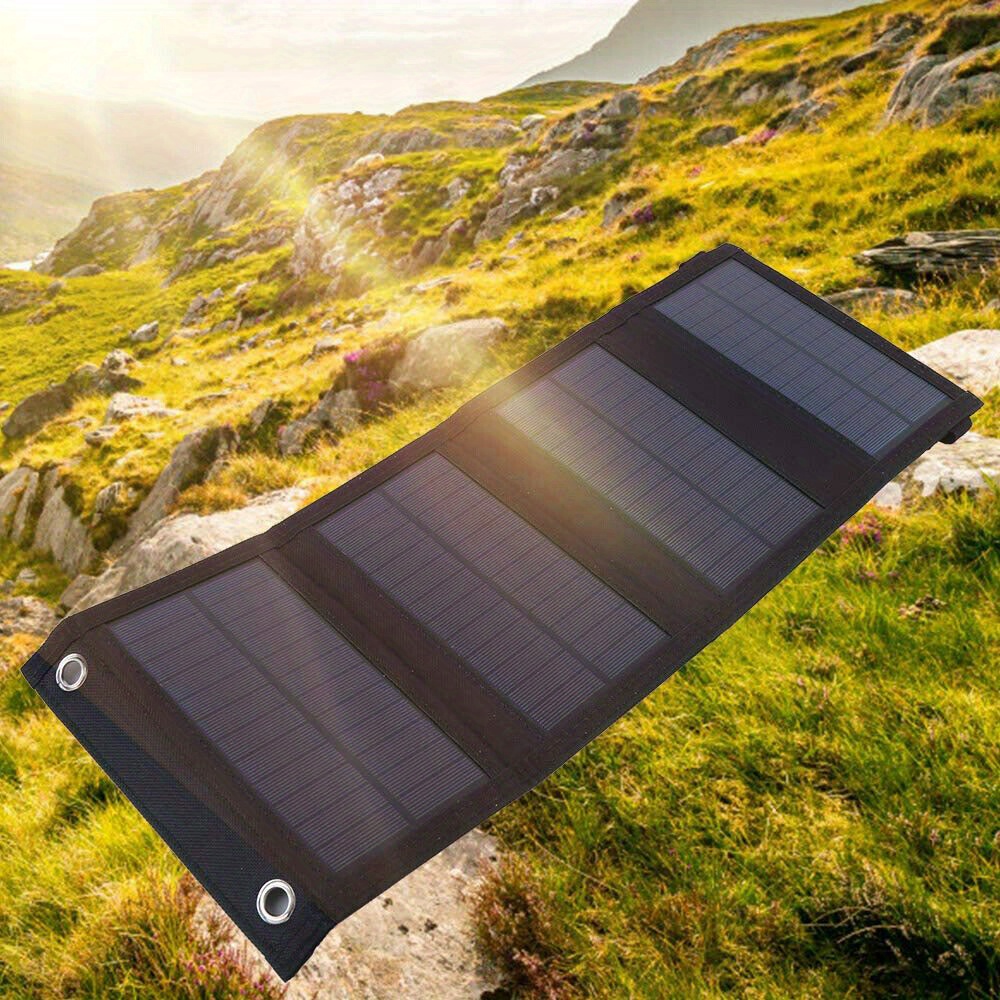 Panel solar plegable de 35W, cargador solar portátil compatible con iPhone, iPad, Samsung, LG y bancos de energía, ideal para acampar y viajar al aire libre.