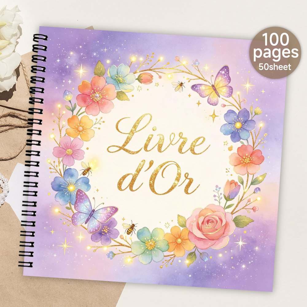 TEMU 'or 1 pièce, couronne de papillons et de fleurs de rêve aquarelle avec pages vierges pour signature des invités, cadeau significatif et album