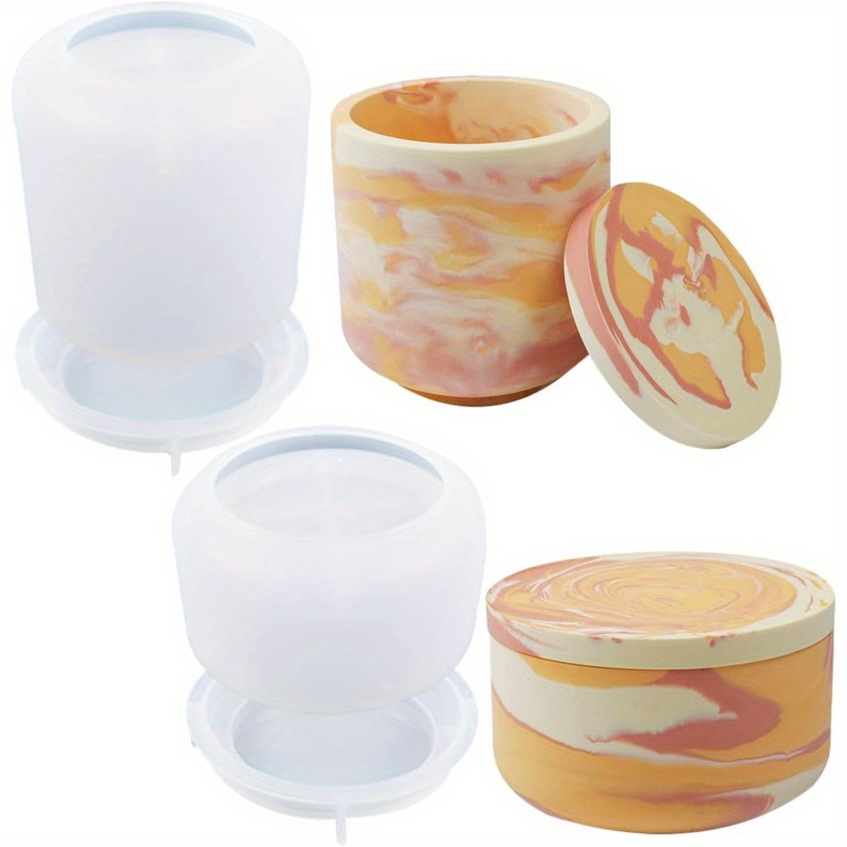TEMU Set Of 2 Large Silicone Molds For Jars With Lids, Designed For Epoxy Jewelry, Trinkets, Candle Holders, And Plant Molds For Resin And Concrete