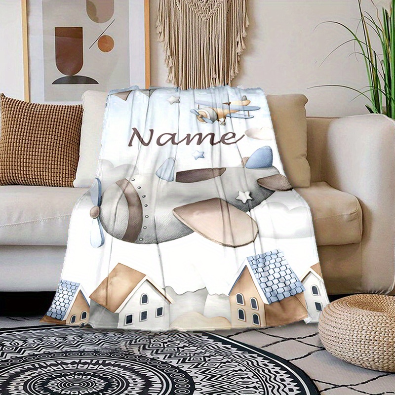 Reversible Airplane-Themed Personalized Blanket, Soft & Machine Washable