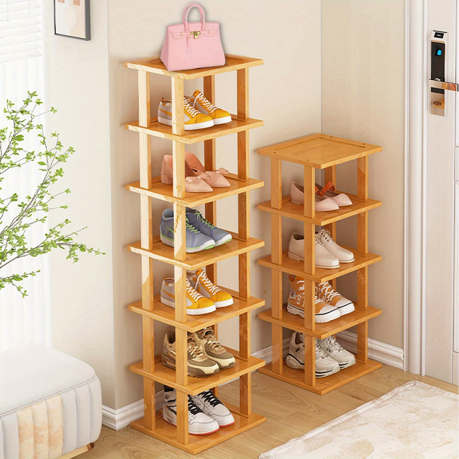 

5/7/8tiers Space-saving Bamboo Shoe Rack, Multi-tier Narrow Organizer For Entryway, Closet, Or Bathroom, Wooden Storage With Adjustable Shelves, Easy Assembly