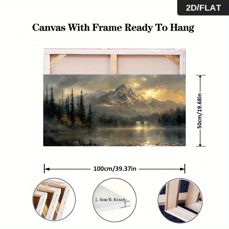 TEMU 1pc Extra Large Modern Abstract Canvas Painting - Framed Wall Art With /sunset , Wood Frame - Living Room, Bedroom, Office Decor - Large Format