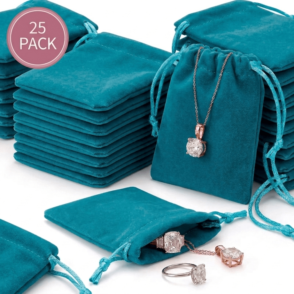 TEMU Regalo para Ella/Él, Set de 25 Bolsas de Joyería de Felpa de Terciopelo, Bolsas de Regalo Pequeñas con Cordón para Almacenamiento de Joyas, Mini
