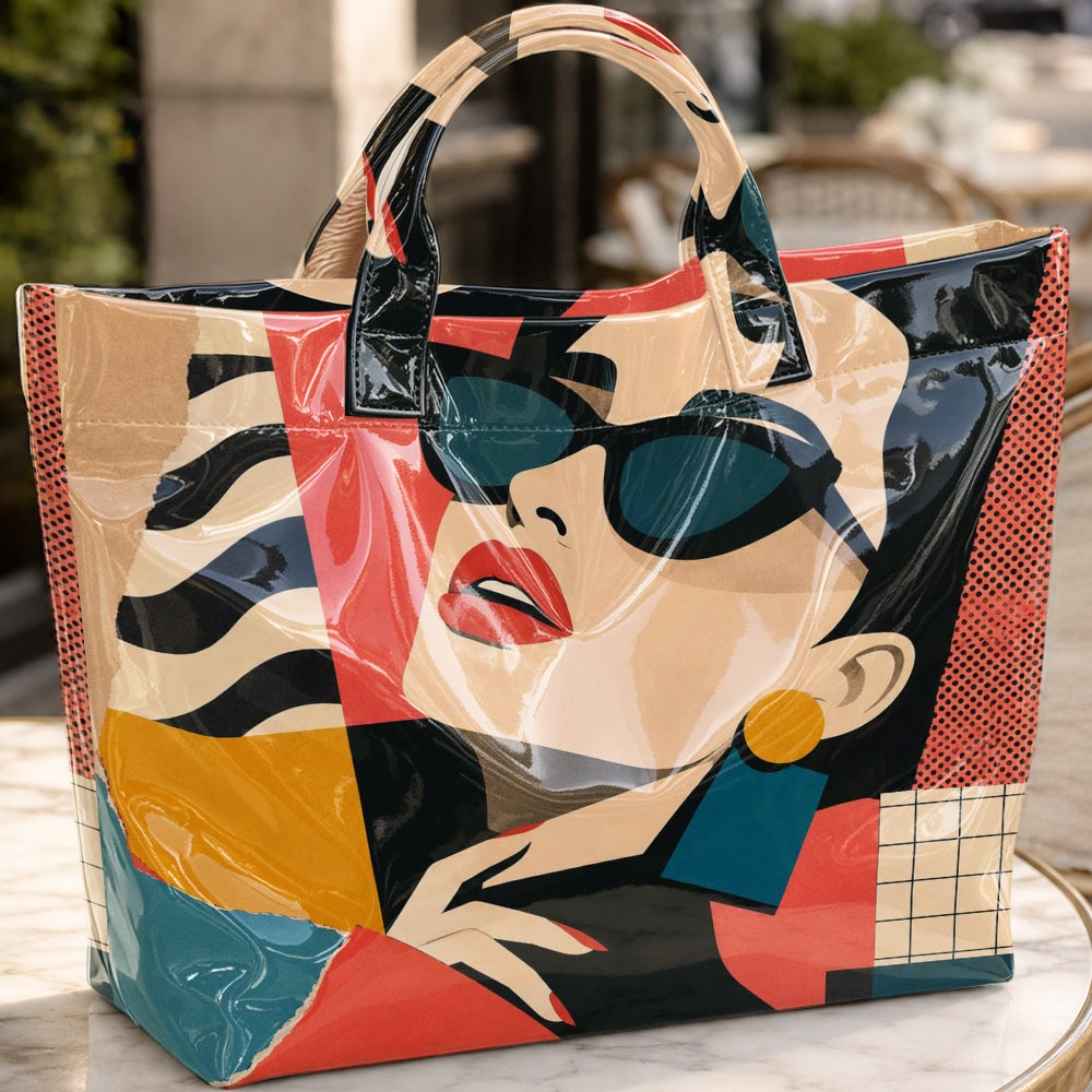 Image of Pop Art Sunglasses, Retro Color-block Print Tote Bag - A Casual Shopping Bag Perfect For Coffee Shops, Everyday , And