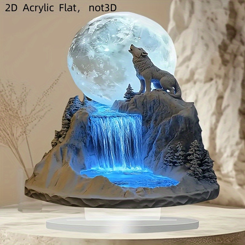 

2d Flat Vintage Style 2d Acrylic Wolf And Decor, Bohemian Style Decorations, Multipurpose Display Stand, Ideal Holiday Gift, No Text