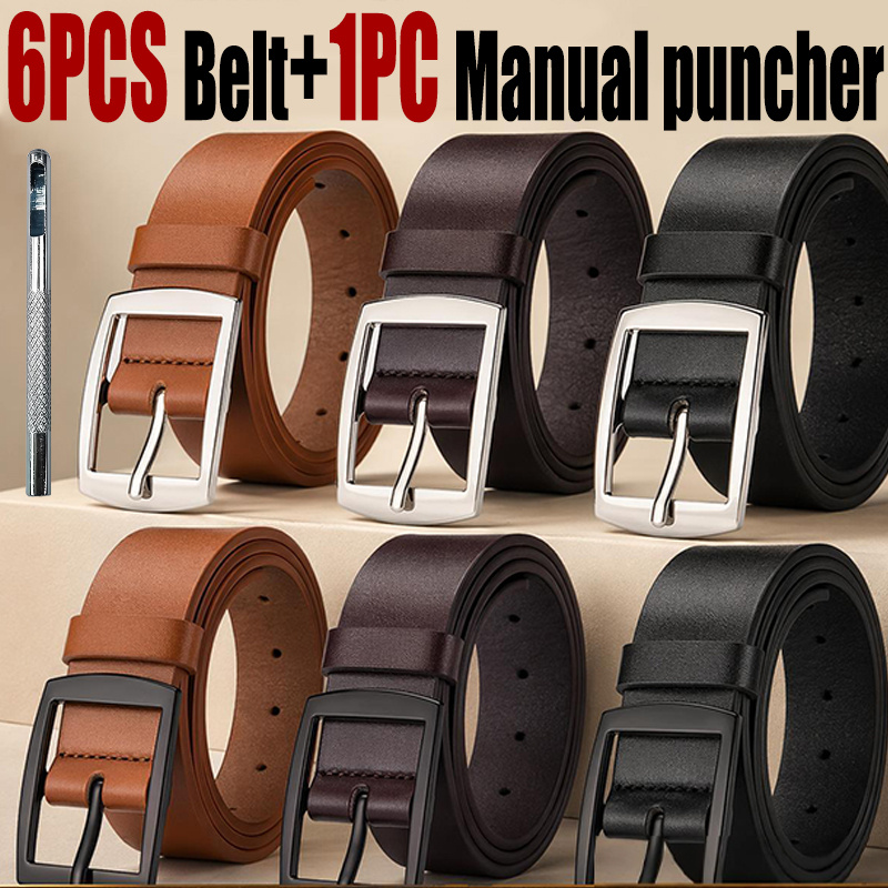 TEMU Belt Set, 6pcs Fashionable Belts And 1pc Punching Tool, Formal Belts, Adjustable Multi-hole Belts, Multifunctional Belts, Suitable For Jeans,