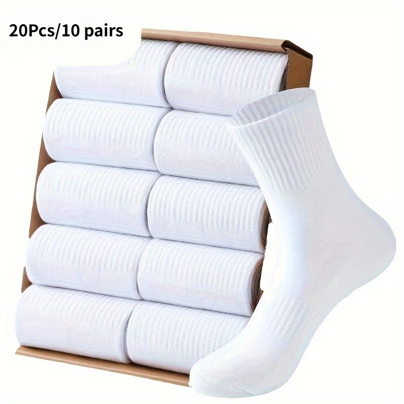 10 Pairs, Spring, Summer And Autumn Men' Medium Tube Socks - Comfortable White Casual Socks