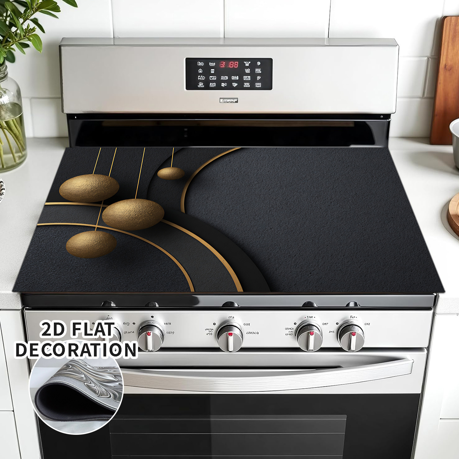TEMU Cache de garniture de cuisinière de remplacement à motif plat 2D | Doré, cercles, arcs - Coussin en caoutchouc de protection pour plaque de
