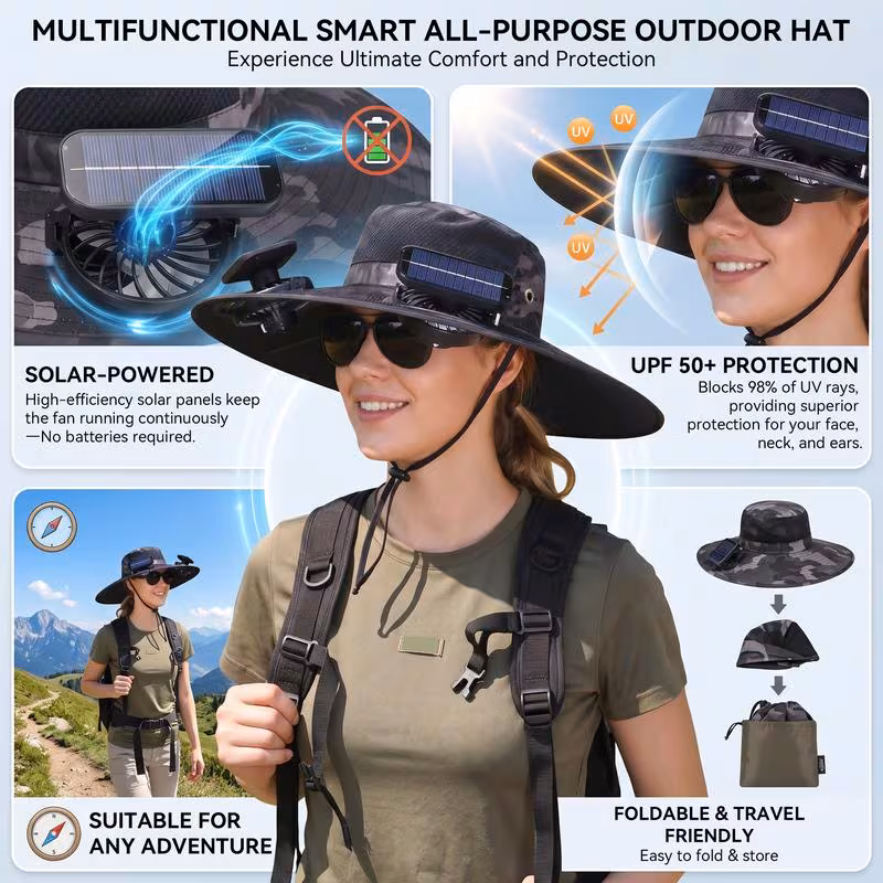 2026 solar cooling fan hat with spray wide brim sunscreen hat with fan mens and womens outdoor ventilator hat fishing hiking and camping ideal for fathers day gifts 8