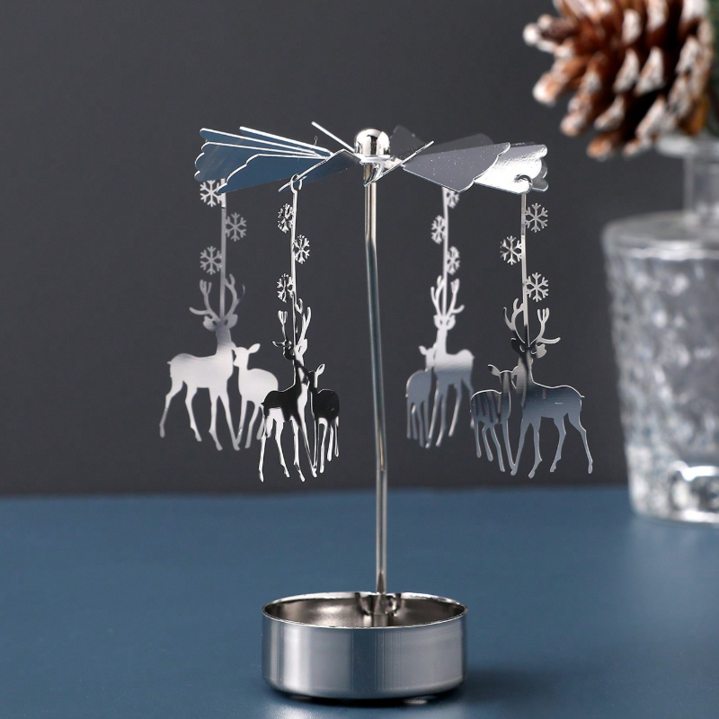 TEMU A Silvery Christmas Rotating Candlestick Made Of Metal, Suitable For Decorating Homes And Party Tables, Combining Practicality And Aesthetics To