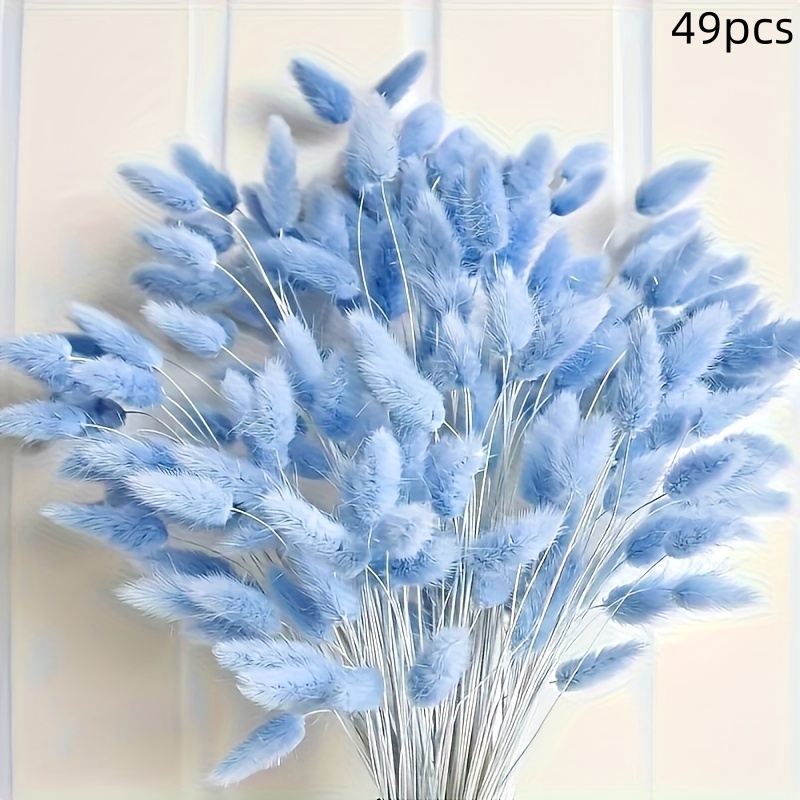 TEMU 49 Faux Sky Blue Bouquets - Soft Fluffy Rabbit Tail Flowers, Bohemian Home Furnishings, Wedding Decorations, Suitable For Christmas, Valentine's