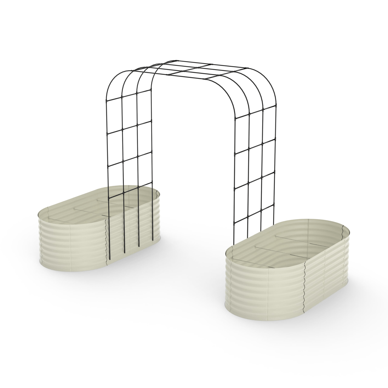 Image of Beige 2pcs Raised Garden Bed Set 200x60x45cm With Arch Trellis 180x90x240cm, 0. 6mm Plate Rust Resistant Planter Box With Climbing Plants