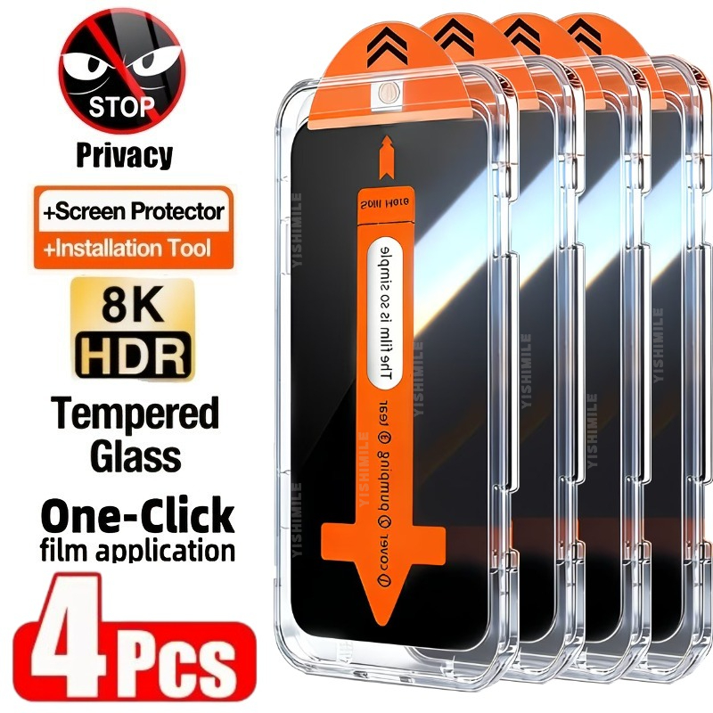 TEMU 4-pack, Privacy Tempered Glass Dust-free Chamber Phone Screen Protector, For S26 Suitable For Galaxy S22 S22  S23 S23  S24 S24  S24u S25 S25 