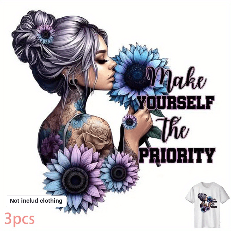 TEMU 3pcs, Artistic Hot Transfer " " 3d Mother's Day Fashion Heat Transfer Stickers, Tear-off Patches For Backpacks, Pillows, Pants, Vinyl Material ,