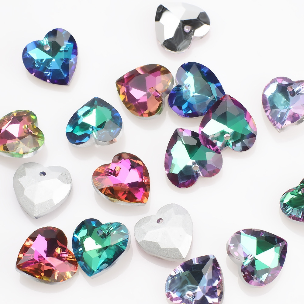 TEMU 30pcs 14mm Mixed Color Peach Heart Crystal Glass Pendant Accessories Gemstone Love Pendant Earrings Necklace Accessories