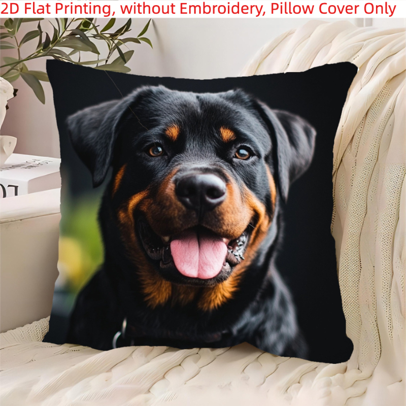 TEMU 1pc, 2d Flat Printing, Rottweiler Pillow Cover, Single-sided Printing, Without Embroidery, Pillow Inserts Not Included, 2d Flat