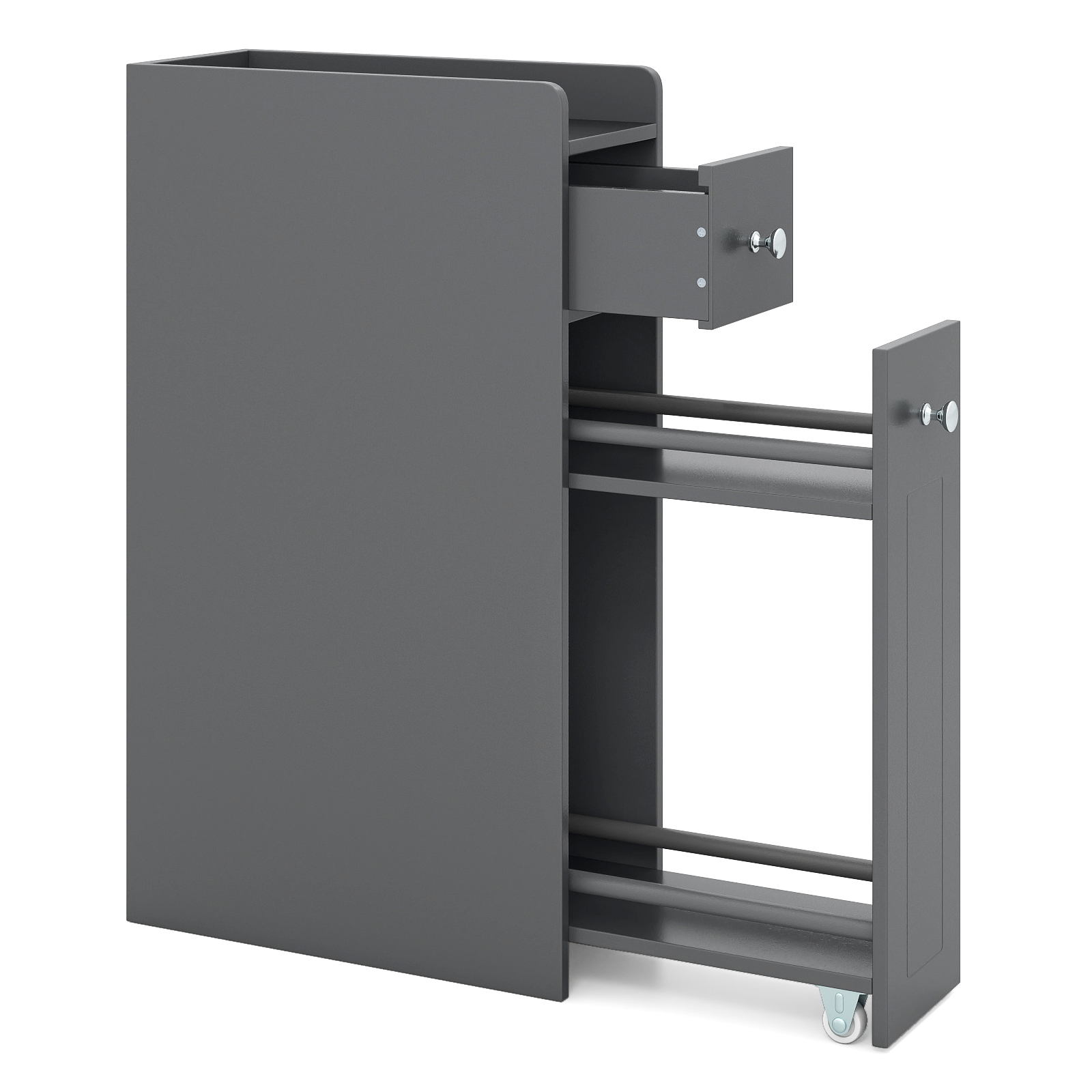 Image of Small Bathroom Storage Cabinet, 4-tier Narrow Toilet Side Storage Cabinet W/slide Out Drawers On Casters, Slim Bathroom Floor Organizer Toilet Paper Holder For Small Spaces, Grey