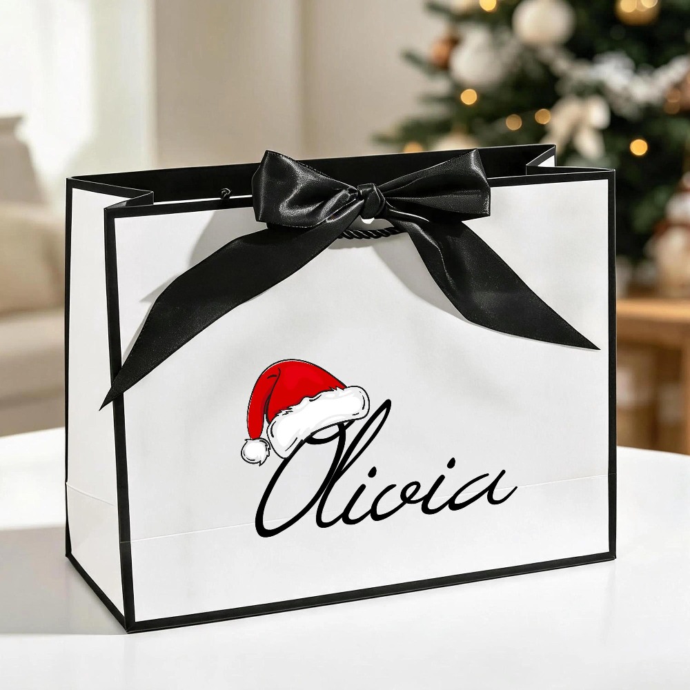 TEMU Personalized Christmas Gift Bag, Custom Name Santa Hat Bag, Holiday Gift Bag, Christmas Eve Present Bag Custom Gift Bag