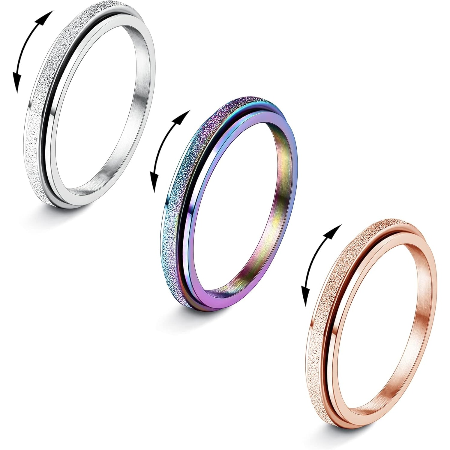 Image of 3pcs Titanium Steel Fidget Rings Suitable For - 4mm Spinner Ring For, Glitter Spinning Fidget Jewelry, Relax Gifts For,, Teachers, Graduation