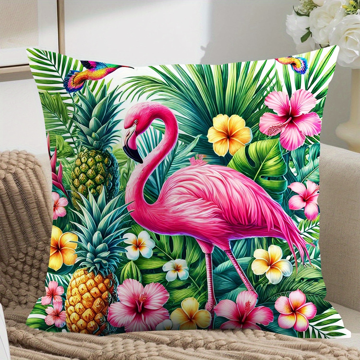 1pc Vibrant Flamingo & Throw Pillow Cover - Soft Polyester, 17.7x17.7 Inches, Machine Washable, Zipper Closure, Contemporary Style For Home, Sofa, Bedroom, And Office Decor, Decorative Pillow Covers