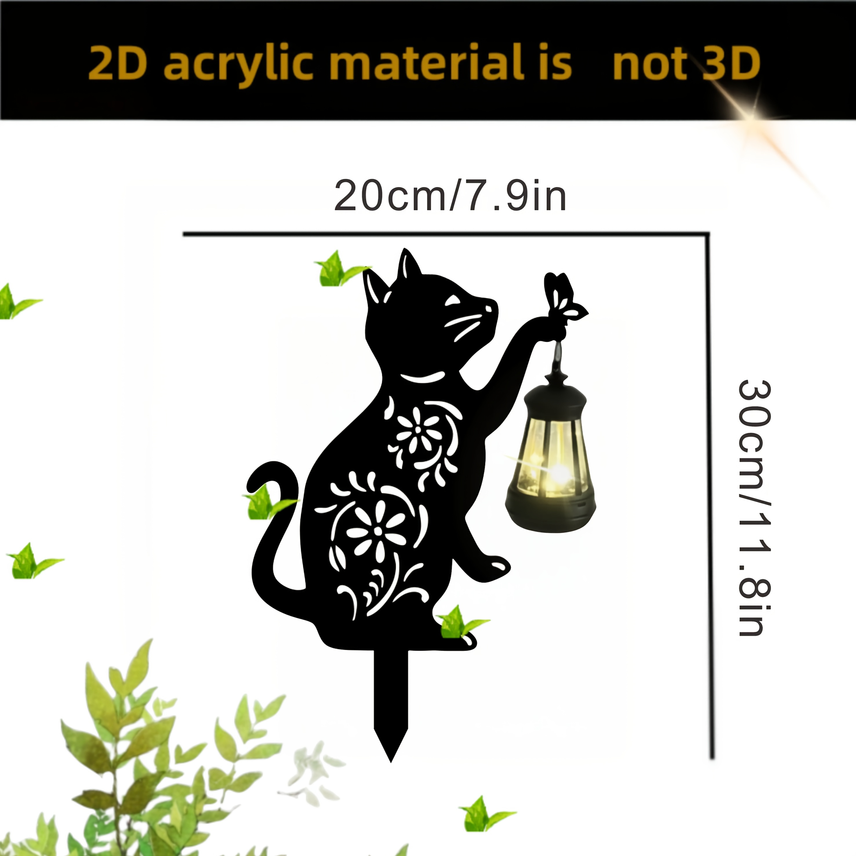 TEMU 2d Flat - 【2d Flat】 2d Flat - [2d Flat] 2d Flat 1pc 2d Acrylic Flat Sunscreen Rust-proof Garden Decoration Outdoor Kitten Lantern Silhouette