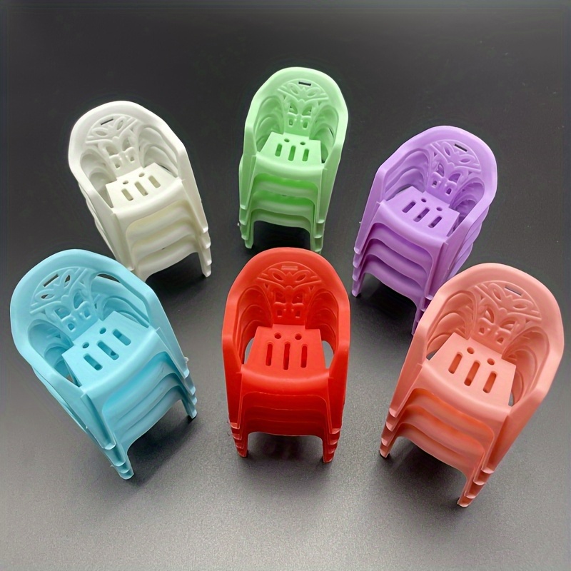 Image of 6pcs Mini Backrest Chair Set With Random Colors - 6-color Aesthetic Dollhouse Furniture, Suitable For Crafts, , Home Decoration, And Model Display - Perfect Christmas, Halloween, Ornaments