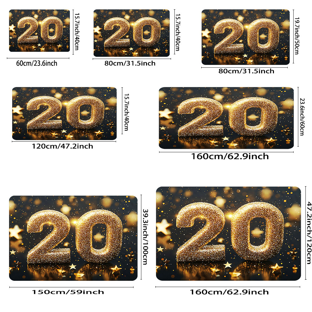 TEMU 1pc Extra Large Glittery Golden 20th Birthday Mat - Non-slip Floor Mat With Number 20 Design, Black & -like Glittery Number 20 With Golden