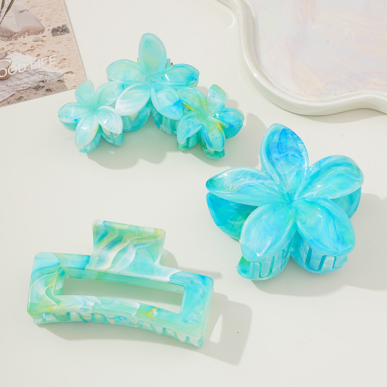 3pcs set mint green flower claw clip fashionable back - Temu