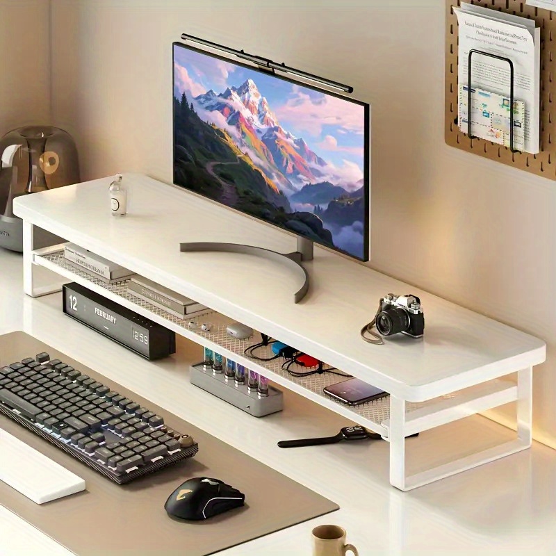 Modern Monitor Riser Stand with Easy-Pull Drawer & Multi-Color Options - 27.56x8.66inch Iron Frame Desktop Organizer, Sleek Minimalist Design for Home Office, Gaming Setup, Durable Metal Construction, Home Office Accessory, Minimalist Desk Accessory, Sturdy Construction