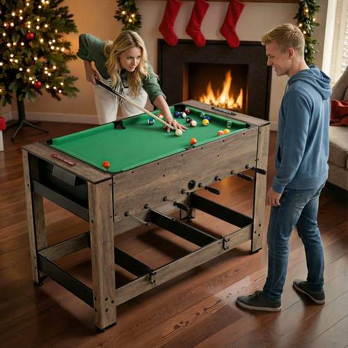48 inch 2 in 1 swivel multi game table with legs 2 balls cue sticks and brush