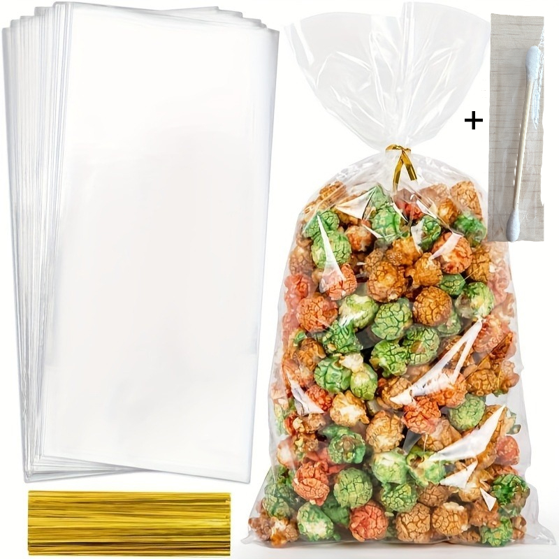 TEMU Gift For Her/him 50pcs Plastic Bags With Tie Gift Bags And 1pc Cleaning Rod, Transparent Gift Bags For Packing Popcorn, Party Favors, , Candy,
