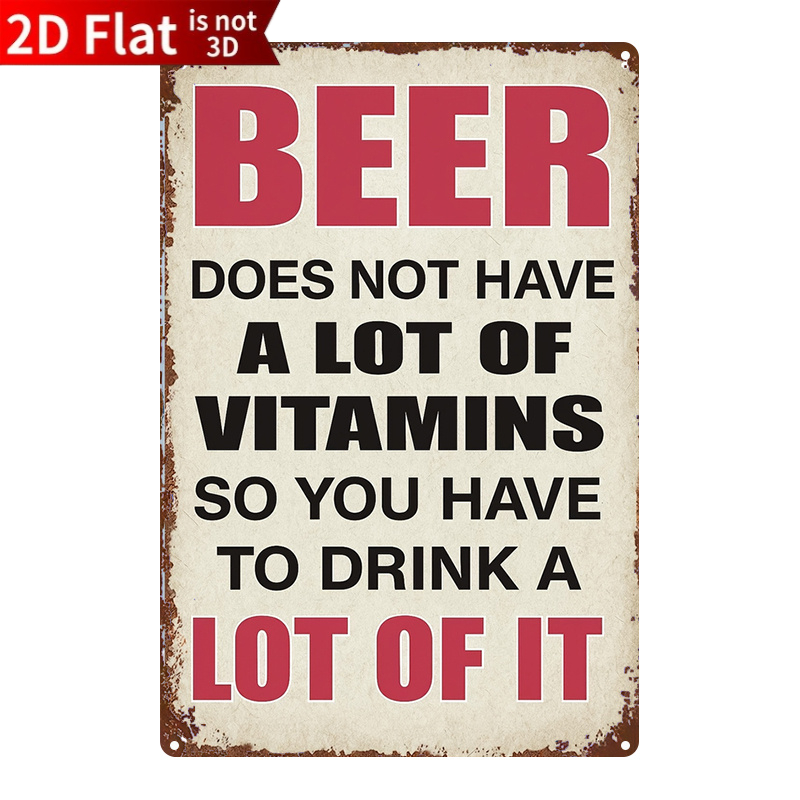 TEMU 2d Flat, 1pc, Metal Sign, Vintage Beer Poster Wall Art Decor For Bar Restaurant, With Retro Distressed Look, Suitable For Home And , Bar Or