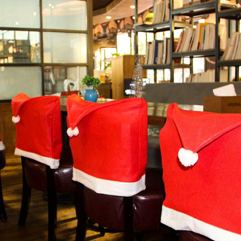

2/4pcs, Polyester Santa Hat Chair Covers, Christmas Decor, Large Chair Backs, Holiday Room Decor, No Feather, No Power Needed