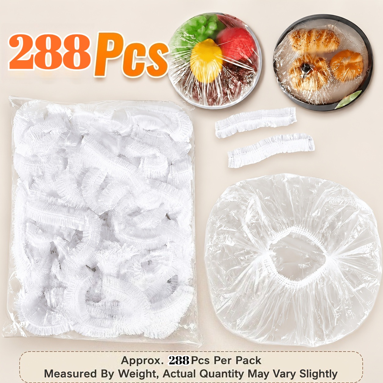 TEMU 288pcs Peejaa Reusable Elastic Food Covers Suitable For Large Bowls & Plates, Stretchable Tear-resistant Lid Covers, Durable Plastic Cling Wrap