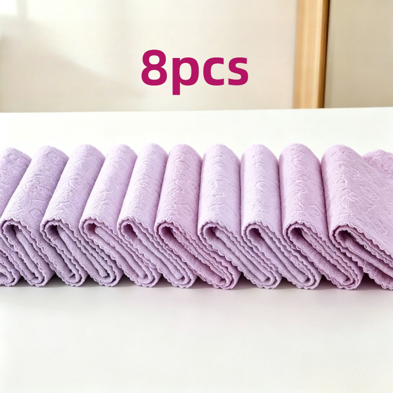 TEMU 8pcs Set Of Purple Printed Cute Washcloths - Reusable Quick-dry Vintage Artistic Style Wiping Towels, Suitable For Bathrooms, Glass, And All