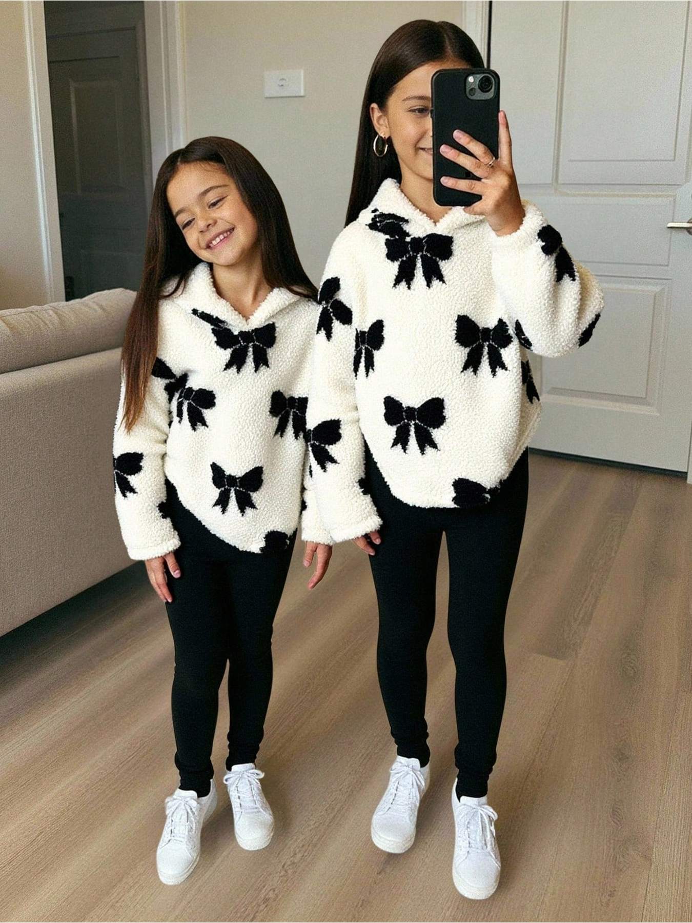 Meisjes Mode Set met Pluche Hoodie met Strik