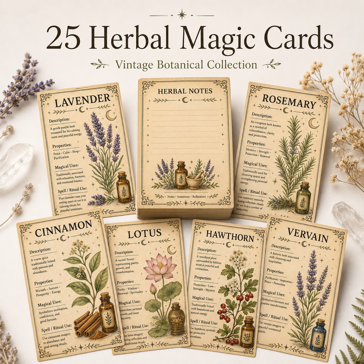 TEMU 25pcs Vintage Herbal Guide Card Set/postcards, Botanical Atlas Reference Cards, Botanical Collection Cards With Writeable Backside, Suitable For