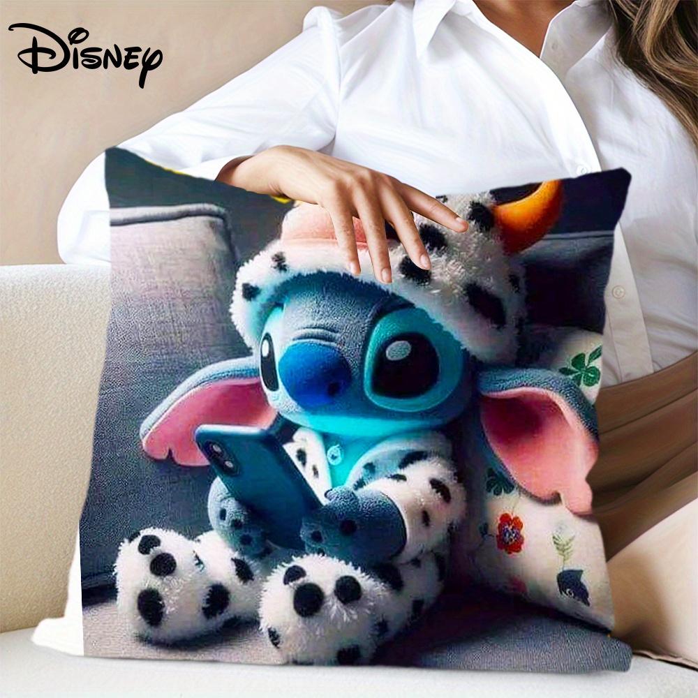 1pc Disney Stitch Plush Pillow - Stitch in Stitch Costume Cushion Case with Zipper Closure, Official Disney Stitch Bedspread for Birthday, Christmas, Easter Gifts - Soft Home Decor for Girls, Boys, Stitch Fans (Official Disney Merchandise) - Double-Sided Print, Hand Wash Only, Retro Style, Cute Stitch Design with Stitch Holding Phone, Ideal for Living Room & Bedroom Decor