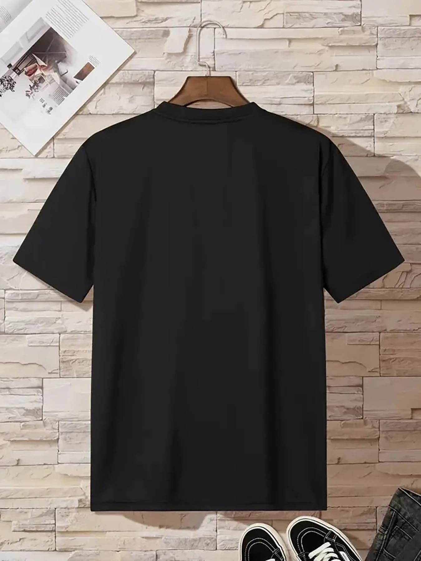 men's black crew neck t shirt soft breathable fabric casual Temu