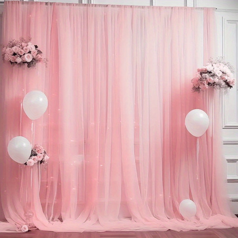TEMU 2 Pieces Of Pink Sheer Curtains, Perfect As A Backdrop For Party Photo Booths, Featuring A Multifunctional Rod , Measuring 59x118 Inches. Ideal