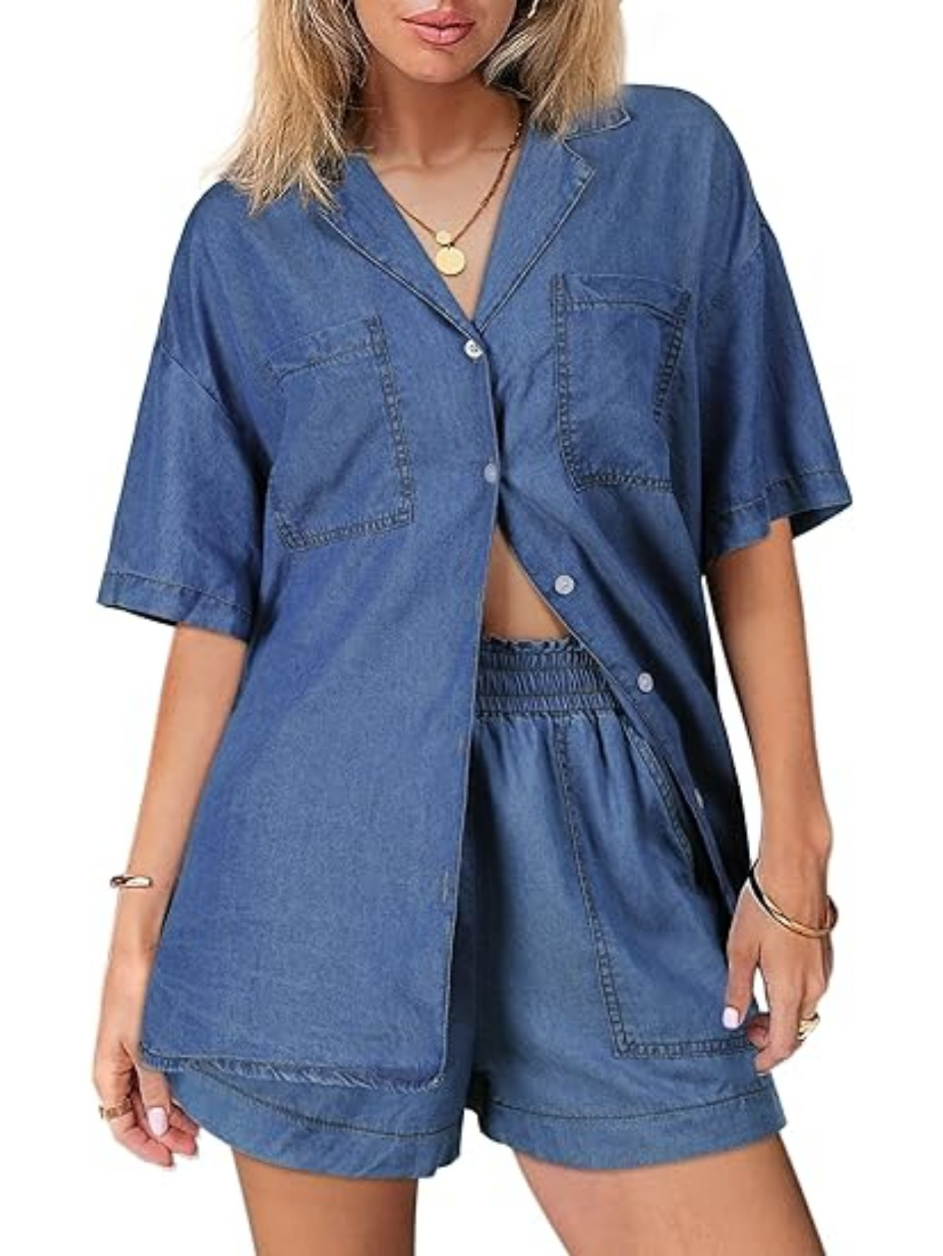 Pyjama Short Femme Ensemble De Survu00eatement D'u00e9tu00e9 2 Piu00e8ces Pour Femme Avec T-shirt U00e0 Manches Courtes Et Col Rond Et Pantalon De Jogging U00e0 Poches Ensemble Short Femme Ete