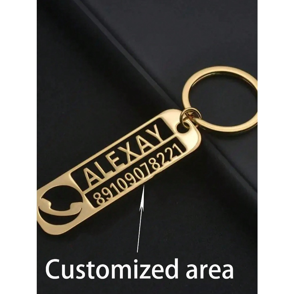 TEMU 1pc Personalized Stainless Steel Keychain - Custom Engraving, Anti-lost Brand - Perfect Birthday Gift For